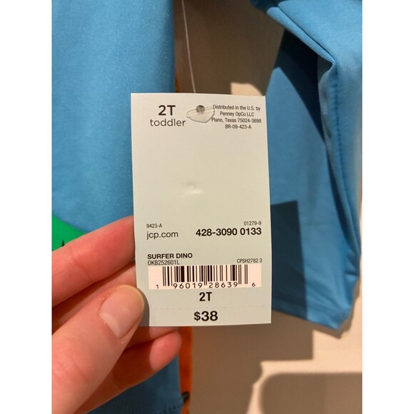 NWT Okie Dokie Blue & Orange Dinosaur Swim Trunks & Rash Guard Swimsuit Set - 2T - Picture 3 of 3